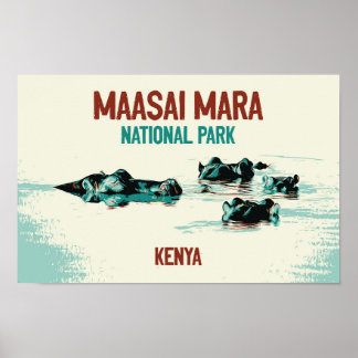 Poster Hippopotamus do Quénia no Parque Nacional de Maasa