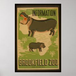 Poster Hippos no Brookfield Zoo Information Vintage WPA