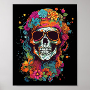 Poster Hippy Skull Groovy Halloween Graphic Women G