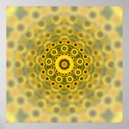 Póster Hippy Sunflower Fractal Mandala Padrão
