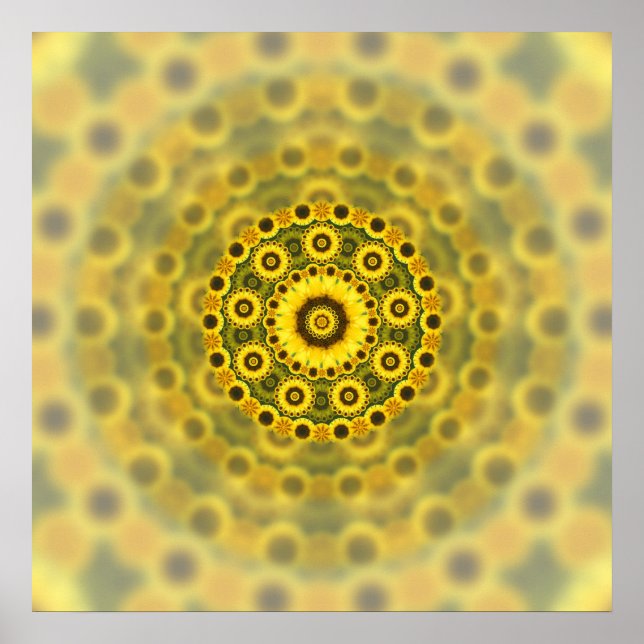 Póster Hippy Sunflower Fractal Mandala Padrão (Frente)