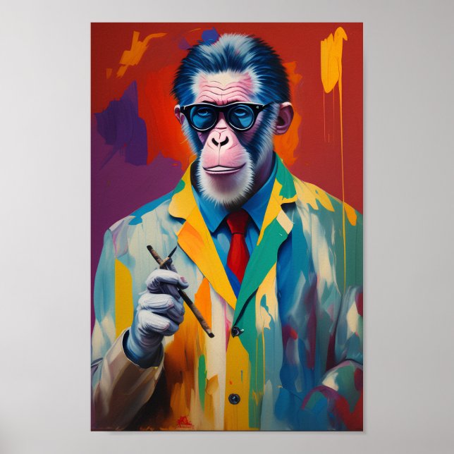 Poster Hipster Ape Fumando Charuto Casa Arte de Parede (Frente)