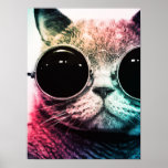 Póster Hipster Cat Pop Art<br><div class="desc">Este gato hipster legal vai iluminar qualquer quarto.</div>