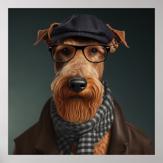 Poster Hipster de Cachorro Airedale Terrier (Frente)