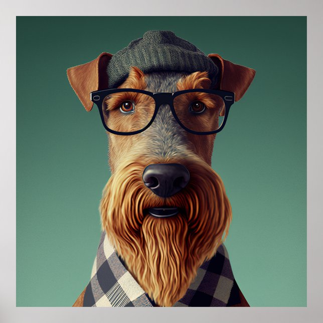 Poster Hipster de Cachorro Airedale Terrier (Frente)