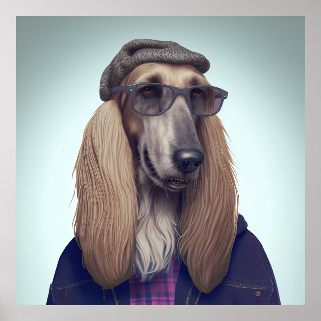 Poster Hipster de Cão de Cão de Cão Afegão (Frente)