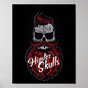 Poster Hipster de crânio bigode logotipo barato barrado