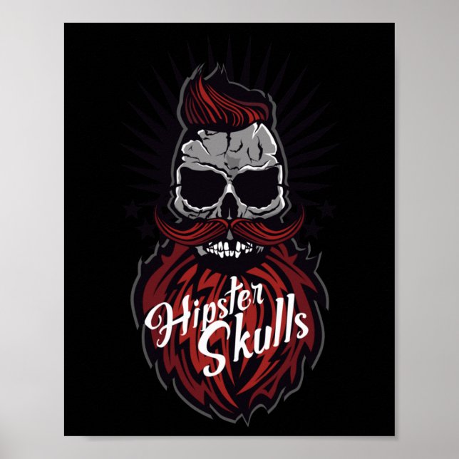 Poster Hipster de crânio bigode logotipo barato barrado (Frente)