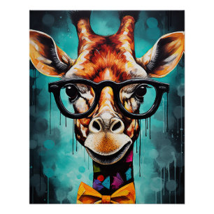 Póster Hipster Engraçado Girafa Zoo Animais Selvagem Urba