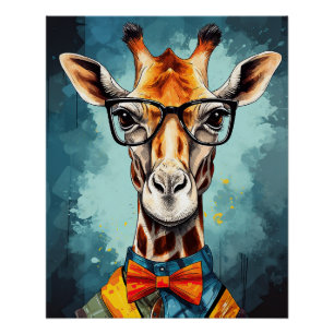 Póster Hipster Engraçado Girafa Zoo Animais Selvagem Urba