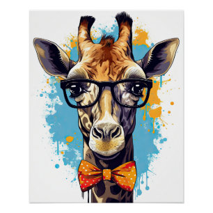 Póster Hipster Engraçado Girafa Zoo Animais Selvagem Urba