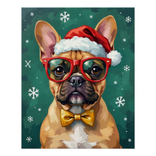 Póster Hipster French Bulldog Óculos de Natal Modernos