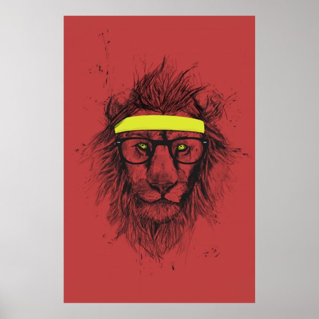 Poster hipster lion (red) (Frente)