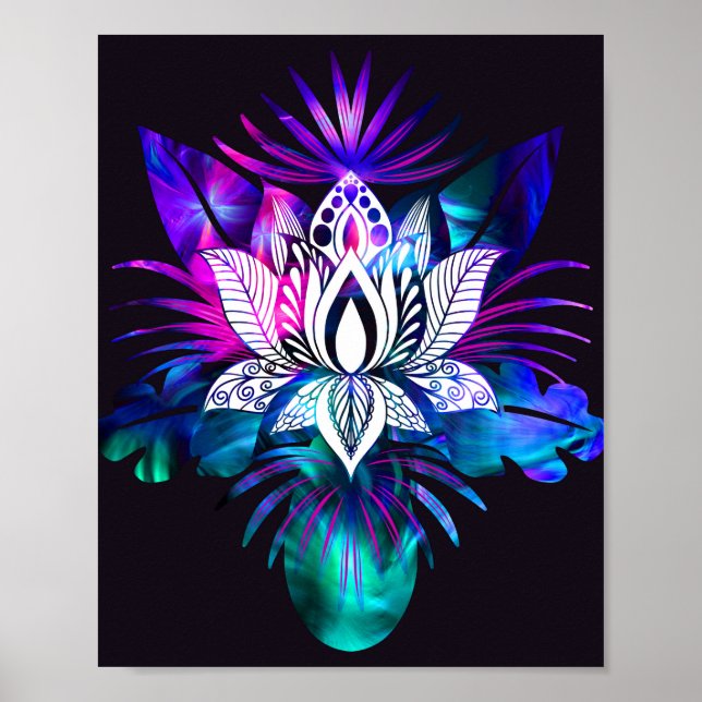 Poster Hipster Retro-Tech Teto Roxo De Flor De Lotus Com  (Frente)