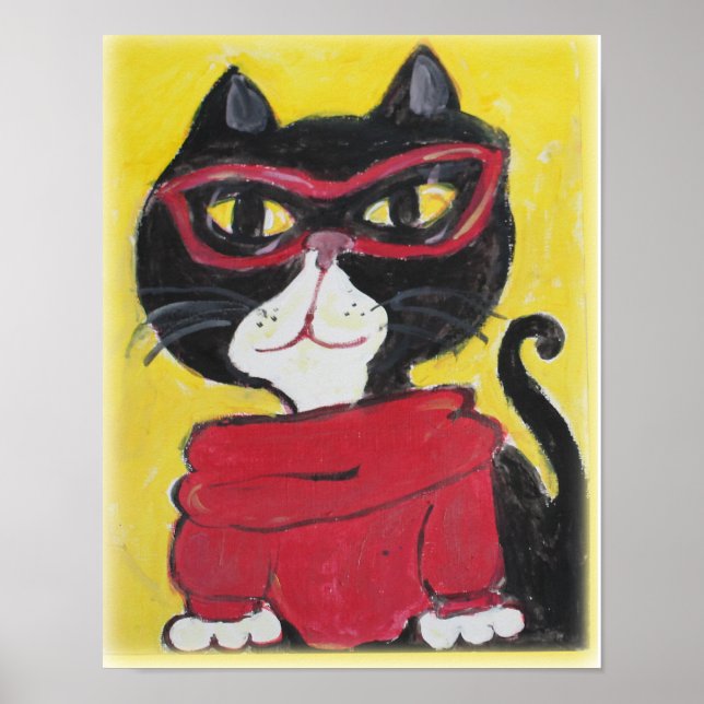Póster Hipster Turtleneck Cat Folk Art Estilo Legal (Frente)