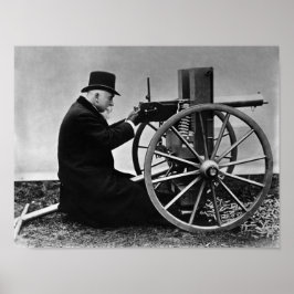 Poster Hiram Maxim disparando sua arma maxim - 1884