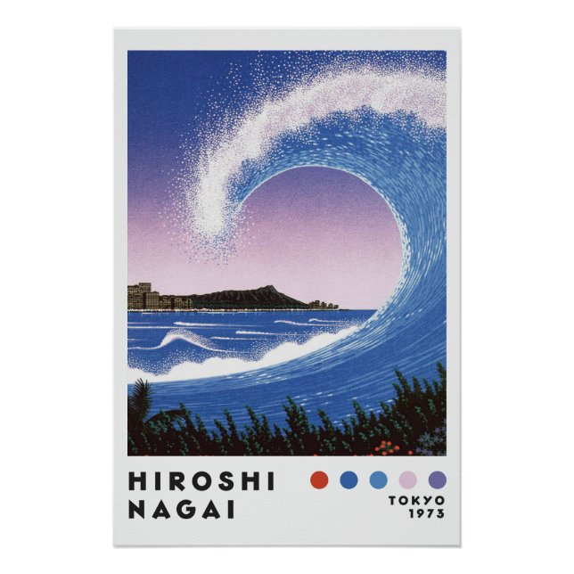 Póster Hiroshi Nagai Inspired Ocean Wave Retro Art Print (Frente)