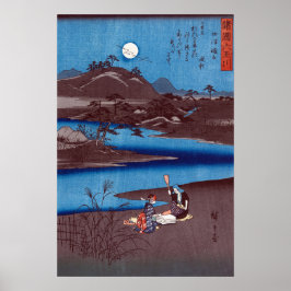 Poster Hiroshige - Bloco de madeira de seis rios Tamagawa