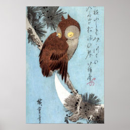 Poster Hiroshige - Coruja, Pinho e Lua Crescente