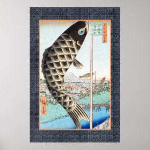 Póster Hiroshige Koi Japonês Ukiyo-e Art