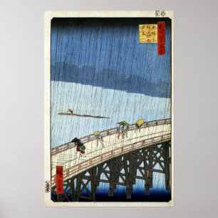 Poster Hiroshige Sudden Chá sobre a Ponte Shin-Ōhashi