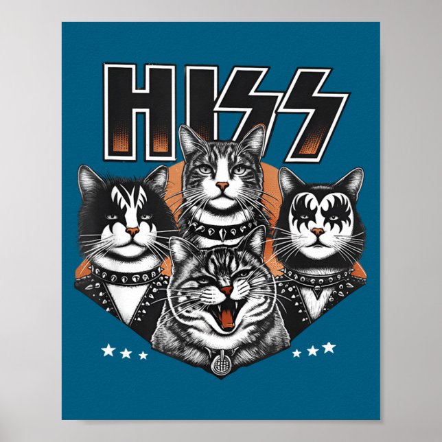 Poster Hiss Funny Cats Kittens Rock Rockin Funny Cat  (Frente)