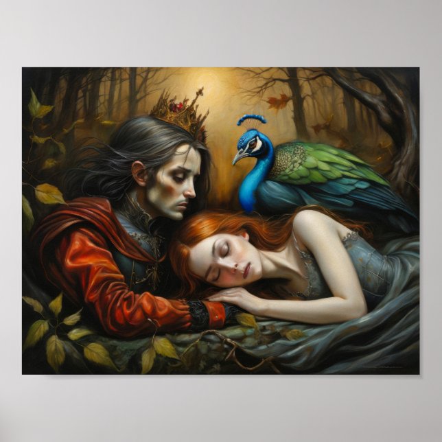 Poster História da Bela Adormecida com pavão e príncipe (Frente)