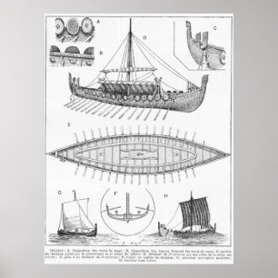 Póster História e diagrama do navio de Viking do vintage