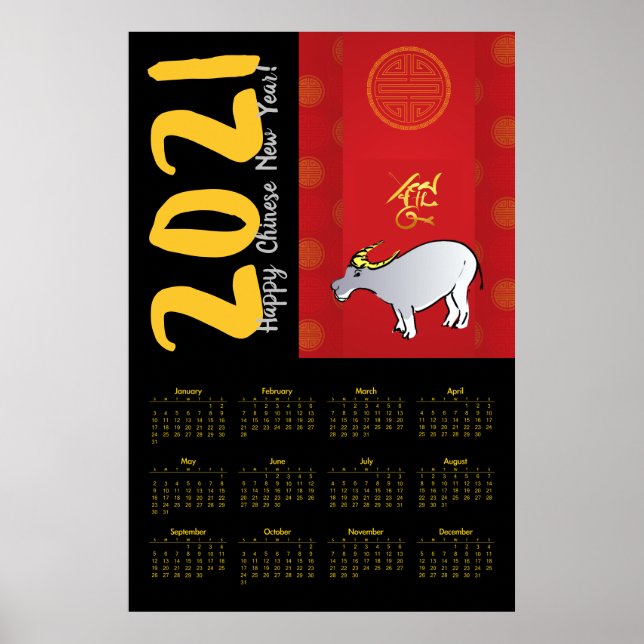 Poster História em quadrinhos Chinês Ox Ano 2021 Calendár (Frente)