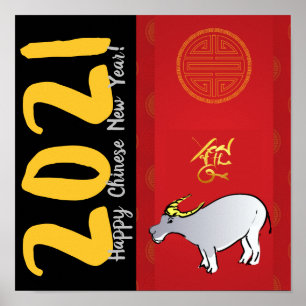 Poster História em quadrinhos tradicional chinês Ox ano