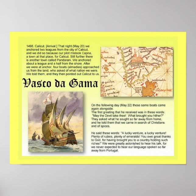 Poster História, Exploradores, Vasco da Gama (Frente)