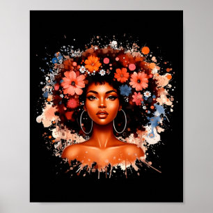 Poster História Negra Afro Cabelo Menina Flor Mulheres Ju