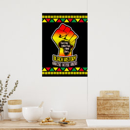 Poster História Negra com África Mapa e Punho em NEGRO