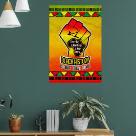 Poster História Negra com África Mapa e Punho no Grunge