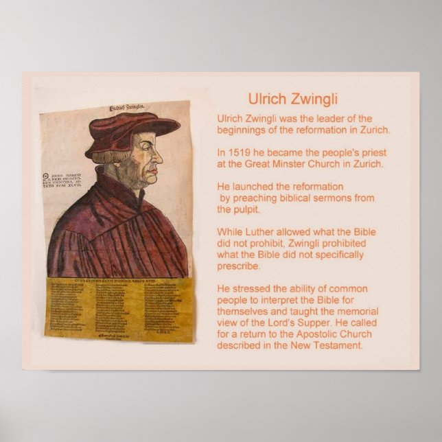 Poster História, Religião, Reforma, Ulrich Zwingli (Frente)