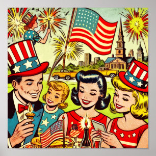 Poster Histórias em quadrinhos da família Vintage em 4 de