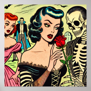 Poster Histórias em quadrinhos de horror da bruxa-retrô