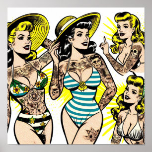 Poster Histórias em Quadrinhos de Pin-up de Biquíni com T