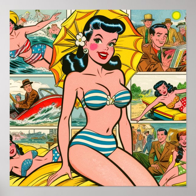Poster Histórias em quadrinhos de verão da Retro Bikini G (Frente)