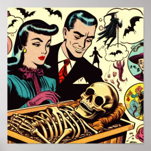 Poster Histórias em quadrinhos do Casal do Gótico retro