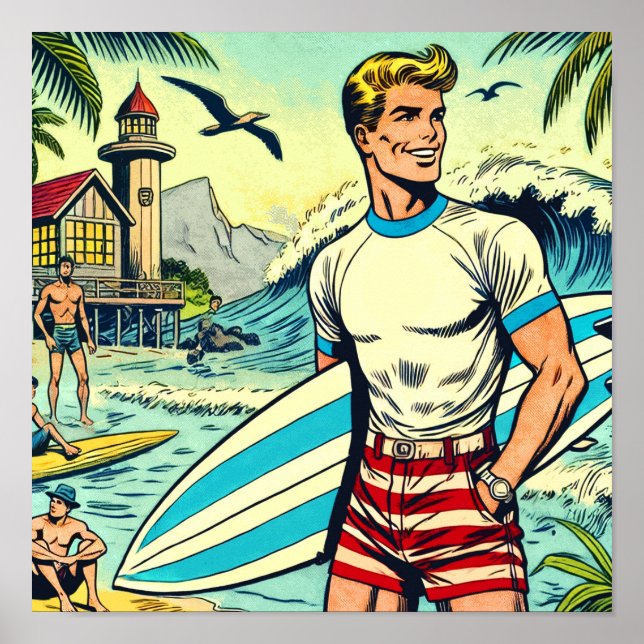 Poster Histórias em quadrinhos do Surf Retro Beach (Frente)