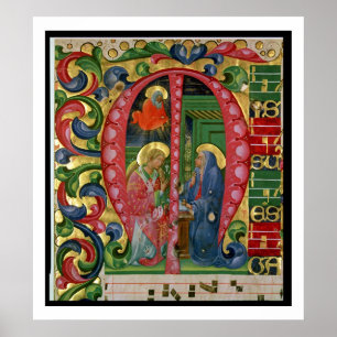 Poster Historiated rubrica "M" que descreve o aviso