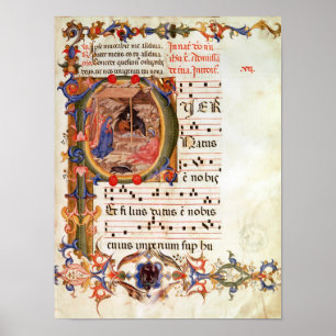 Póster Historiated rubrica "P" que descreve a natividade