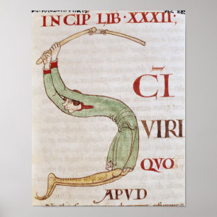 Póster Historiated rubrica "S" que descreve um homem
