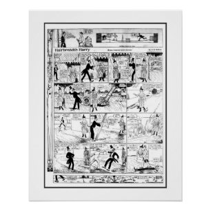 Póster Histórica Vintage Hairbreadth Harry Cartoon 1918