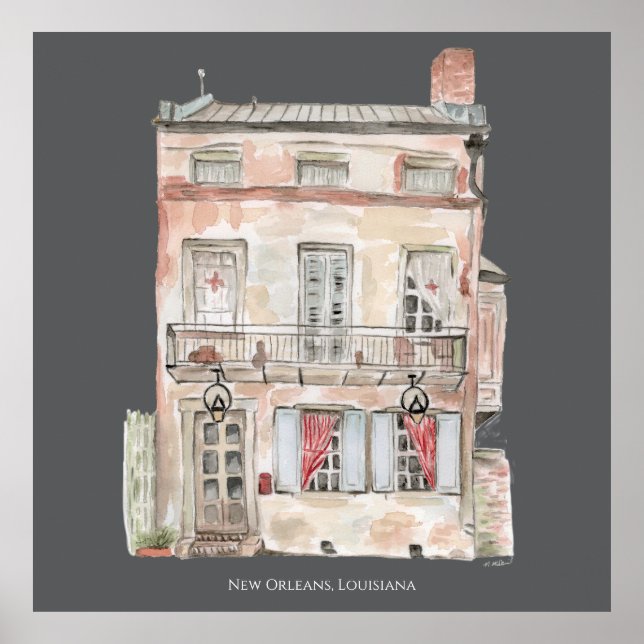 Poster Historical Building New Orleans Watercolor (Frente)