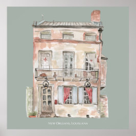 Poster Historical Building New Orleans Watercolor