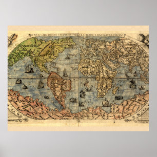 Póster Histórico do Atlas Vintage do Mapa Mundial