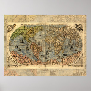 Poster Histórico do Atlas Vintage do Mapa Mundial