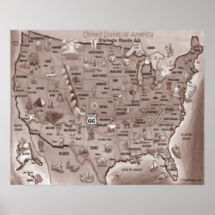 Poster histórico do mapa dos desenhos animados do